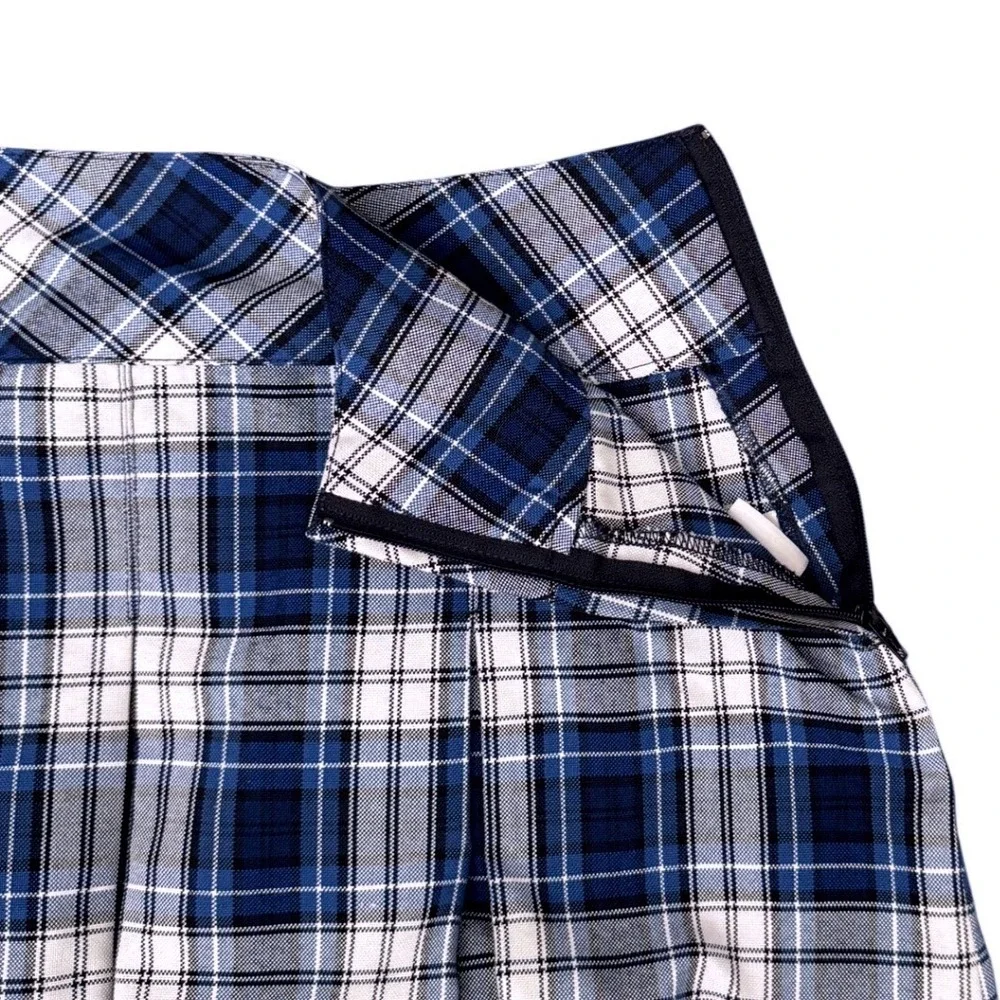 Parker Plaid Pleated Mini Skirt Blue White Preppy School Girl Size 7